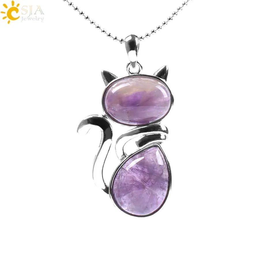 Cat Shape Natural Stone Necklaces With Beads Chain - High Trend Coture