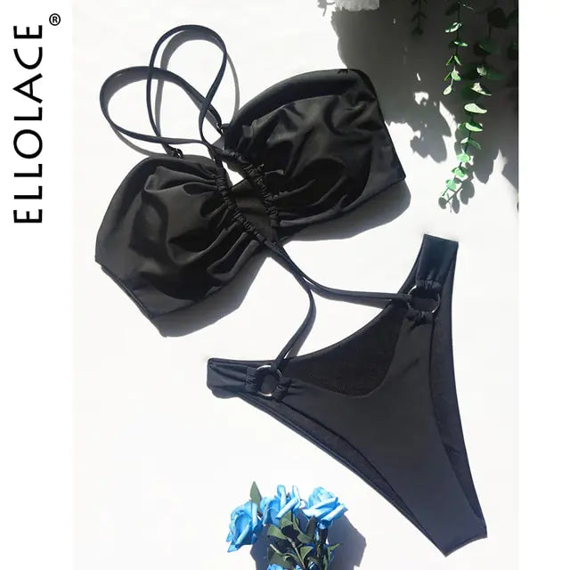 Bikini de Una Pieza con Cuello Halter Cruzado - High Trend Coture