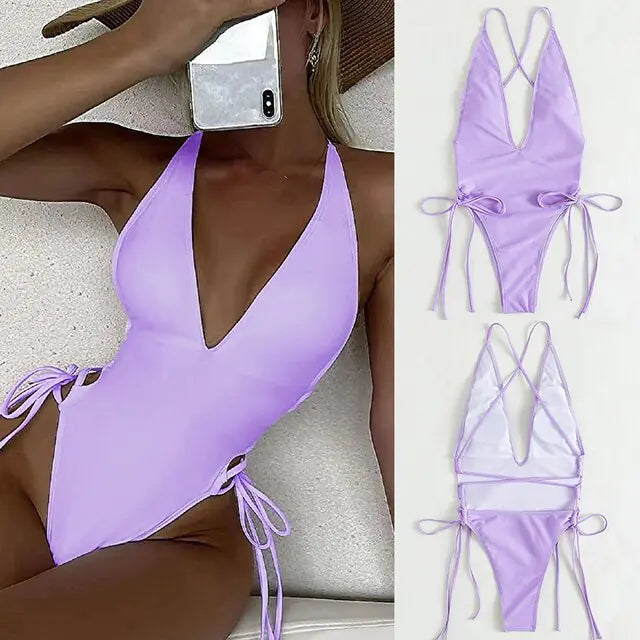 Monokini con Espalda Descubierta y Escote en V - High Trend Coture