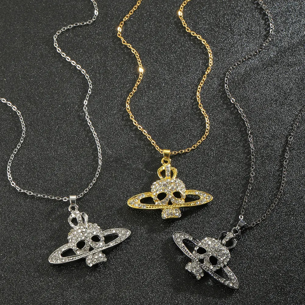 Skull Cross Saturn Necklace - High Trend Coture