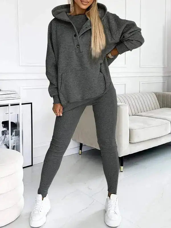 Conjunto de Chándal para Mujer con Sudadera de Capucha y Botones - High Trend Coture