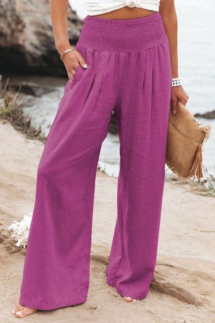 Pantalon de lino largo con bolsillos para mujer - High Trend Coture