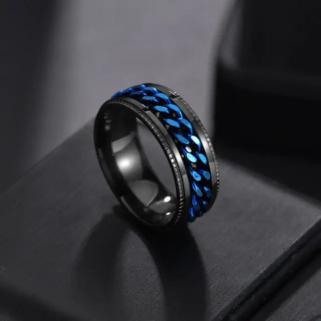 Anillo Giratorio Para Hombre con Detalle Cromado - High Trend Coture