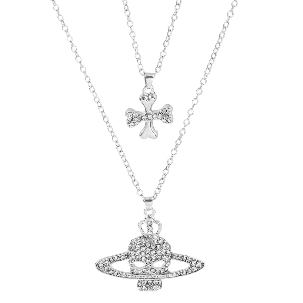 Skull Cross Saturn Necklace - High Trend Coture