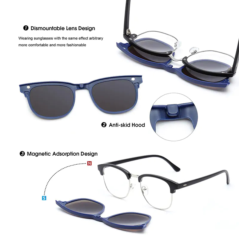 5PCS Magnetic Polarized Clip On Sunglasses - High Trend Coture