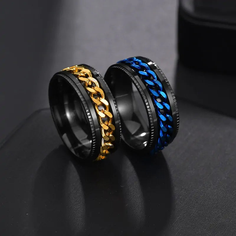 Anillo Giratorio Para Hombre con Detalle Cromado - High Trend Coture