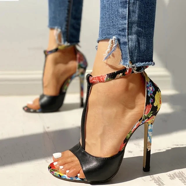 Sandalias de Tacón Alto con Estampado Floral - High Trend Coture