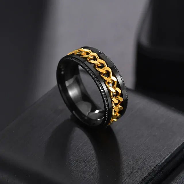 Anillo Giratorio Para Hombre con Detalle Cromado - High Trend Coture