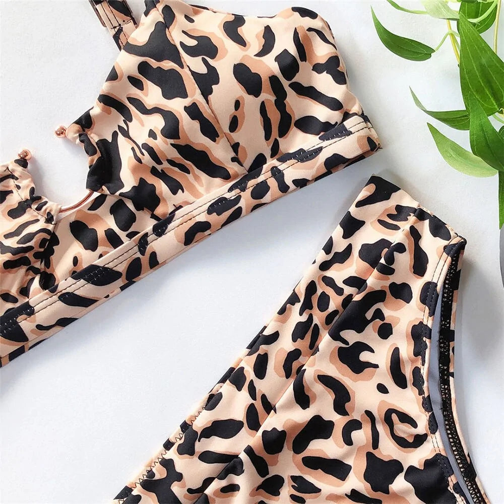 Conjunto de Bikini de Cintura Alta Estampado Leopardo y Serpiente - High Trend Coture