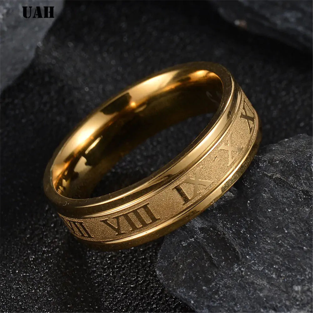 316L Stainless Steel Roman Numerals Band Rings - High Trend Coture