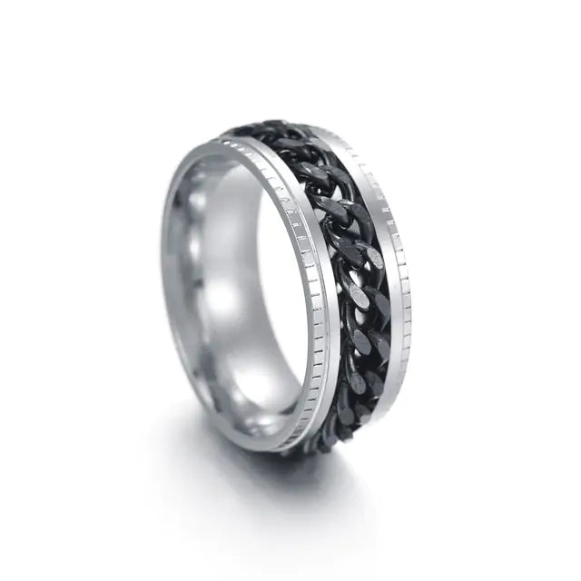 Anillo Giratorio Para Hombre con Detalle Cromado - High Trend Coture