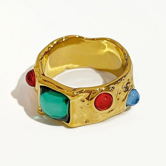 Vintage Golden Colorful Glass Chunky Rings for Ladies - High Trend Coture