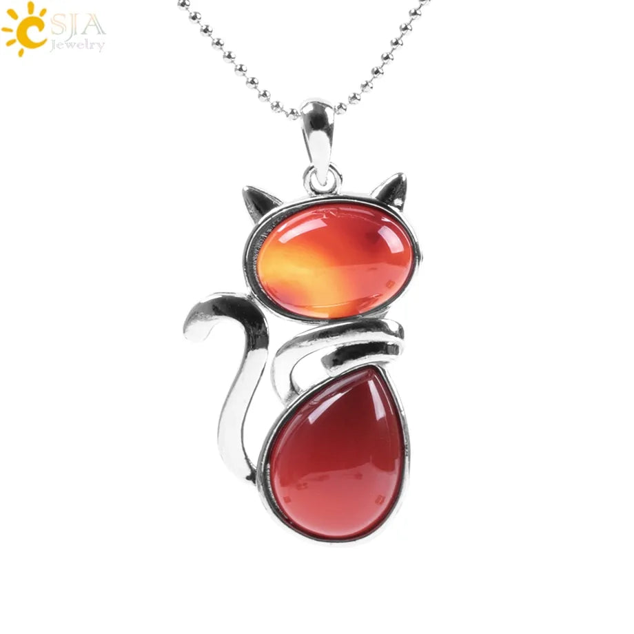 Cat Shape Natural Stone Necklaces With Beads Chain - High Trend Coture