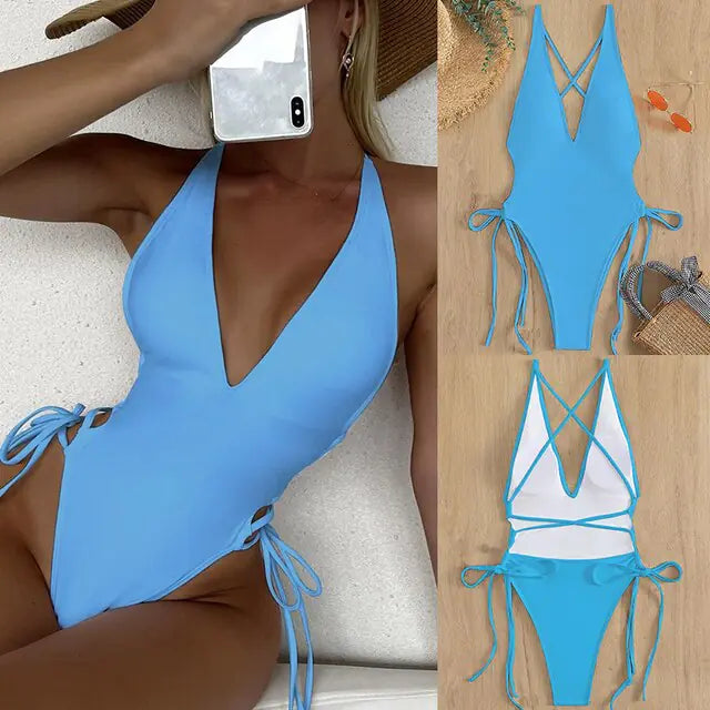 Monokini con Espalda Descubierta y Escote en V - High Trend Coture