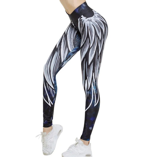 Leggings con Estampado de Alas Blancas de Ángel - High Trend Coture