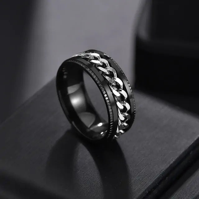 Anillo Giratorio Para Hombre con Detalle Cromado - High Trend Coture