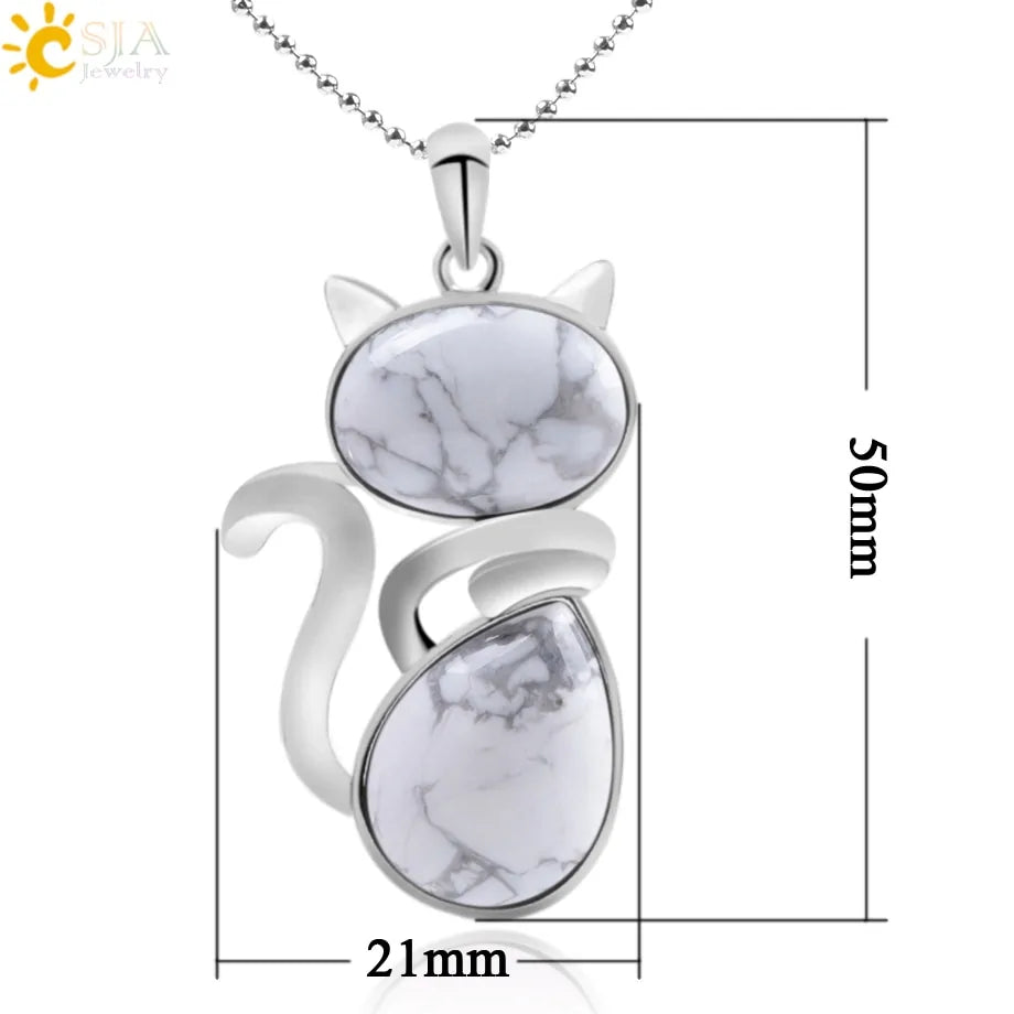 Cat Shape Natural Stone Necklaces With Beads Chain - High Trend Coture