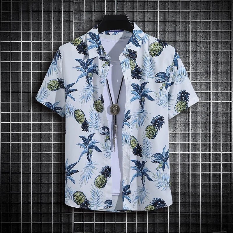 Camisa de Manga Corta para Hombre con Estampado de Palmeras Hawaianas - High Trend Coture