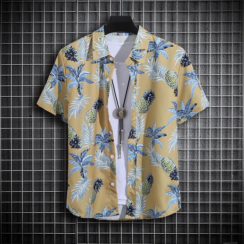 Camisa de Manga Corta para Hombre con Estampado de Palmeras Hawaianas - High Trend Coture