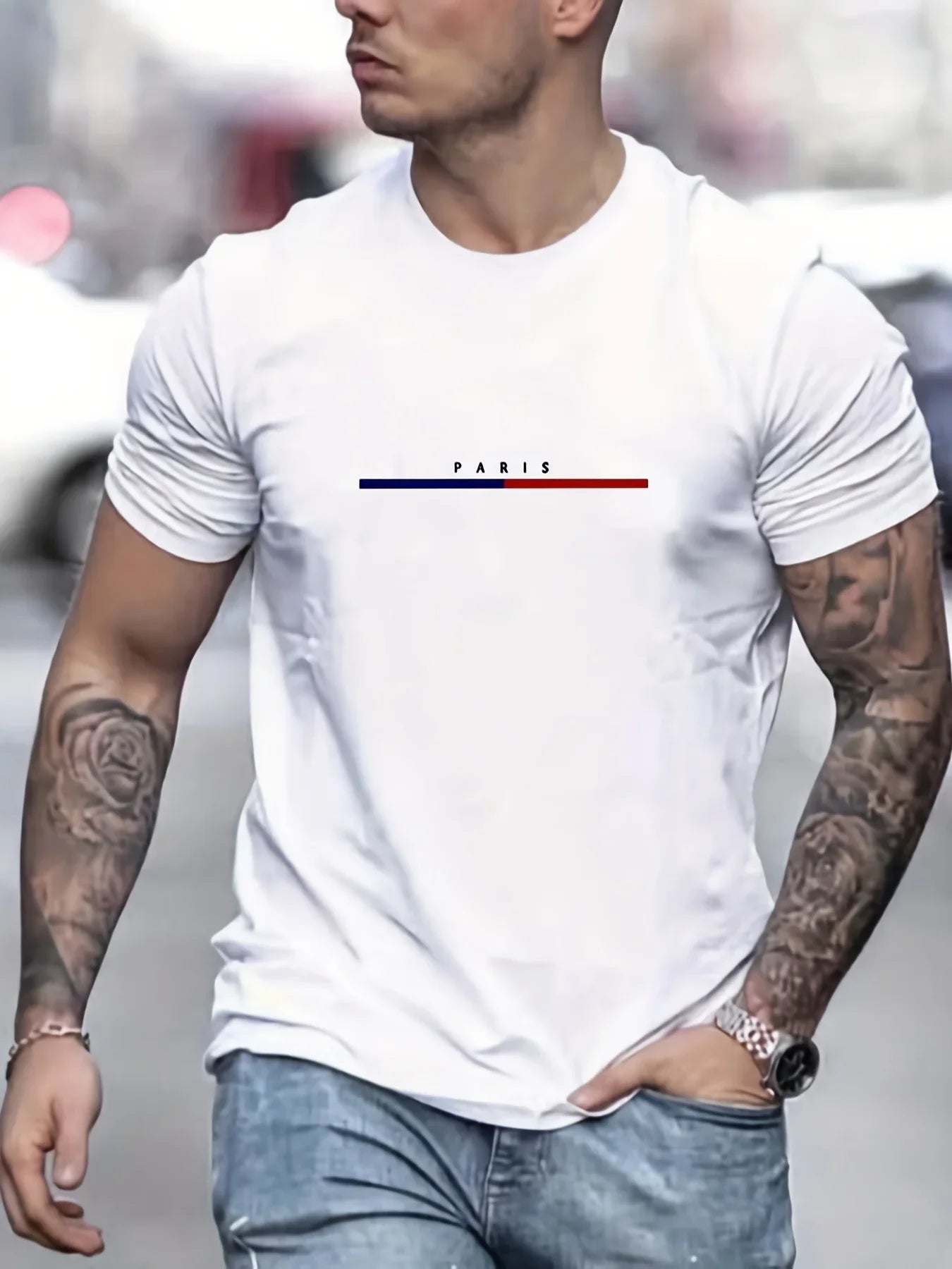 Camiseta de Manga Corta Hombre Estampado Paris 100% Algodón - High Trend Coture