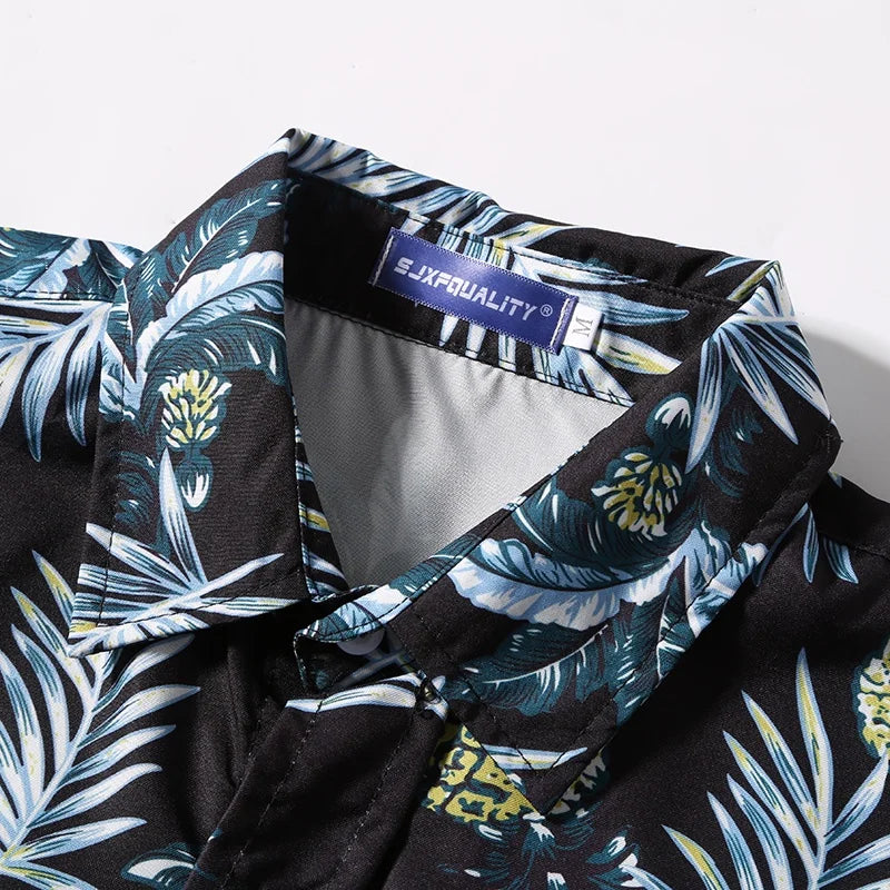 Camisa de Manga Corta para Hombre con Estampado de Palmeras Hawaianas - High Trend Coture