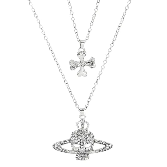 Skull Cross Saturn Necklace - High Trend Coture