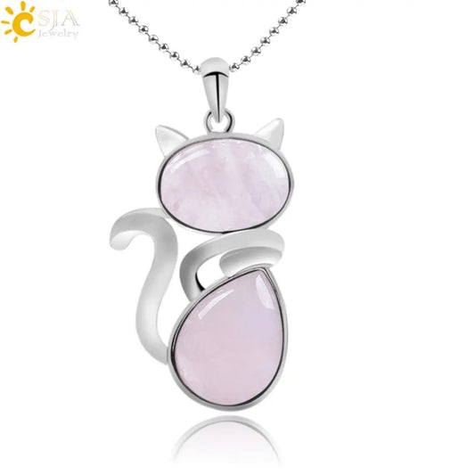 Cat Shape Natural Stone Necklaces With Beads Chain - High Trend Coture