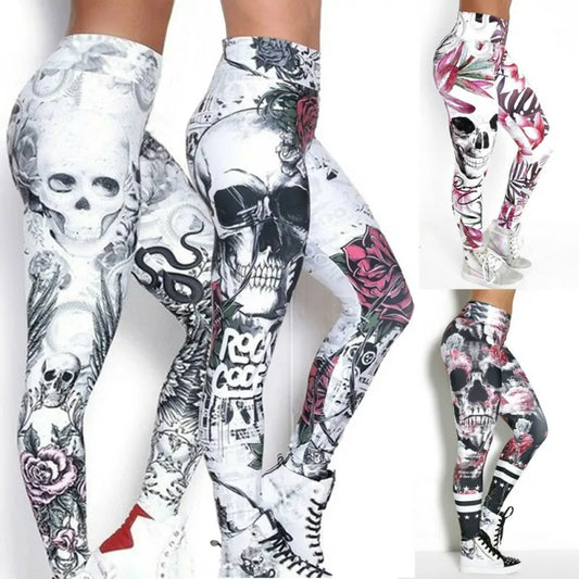 Leggings con Estampado 3D de Cabeza de Calavera - High Trend Coture