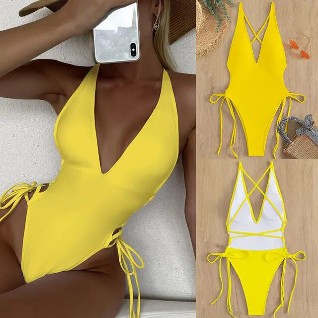 Monokini con Espalda Descubierta y Escote en V - High Trend Coture