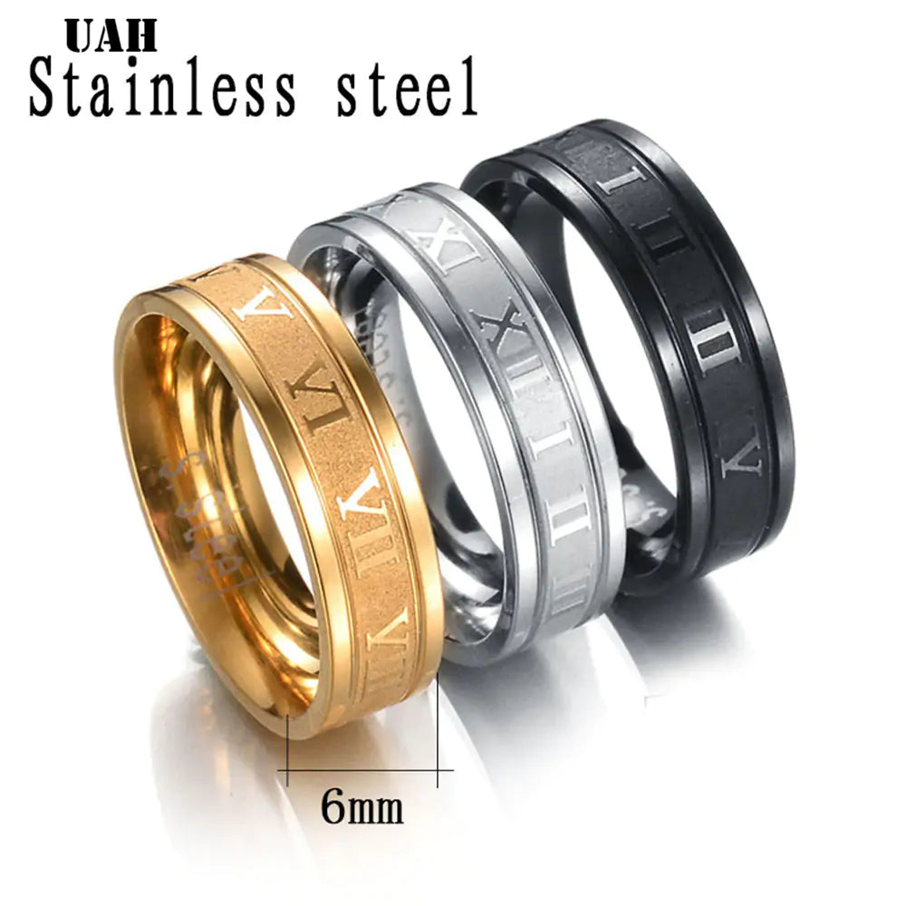 316L Stainless Steel Roman Numerals Band Rings - High Trend Coture