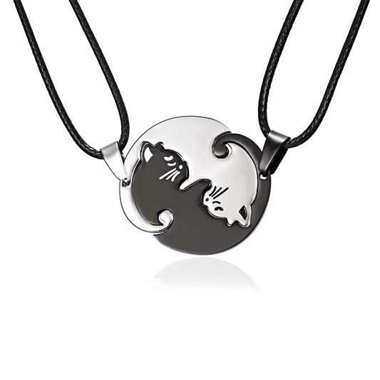 Vintage Couples Yin Yang Corollary Cat Pendant Necklace - High Trend Coture