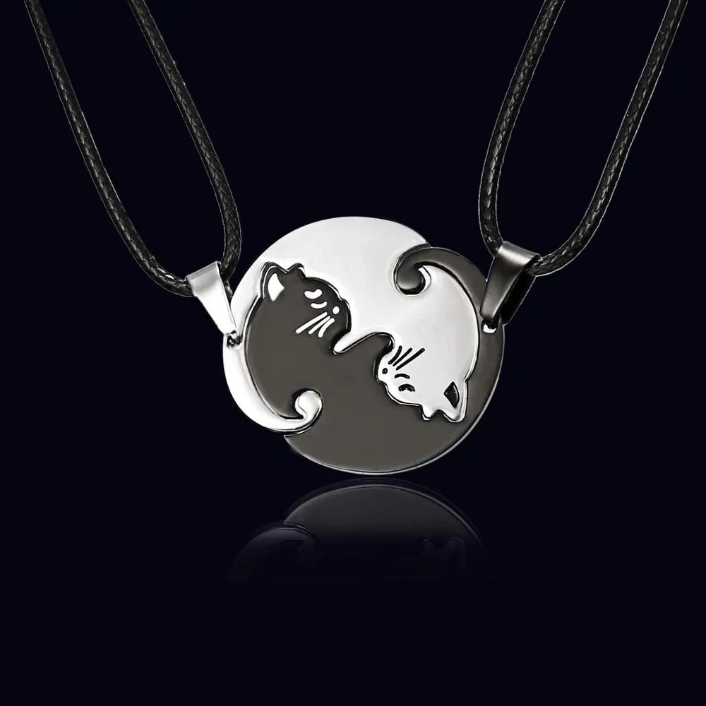 Vintage Couples Yin Yang Corollary Cat Pendant Necklace High Trend Coture