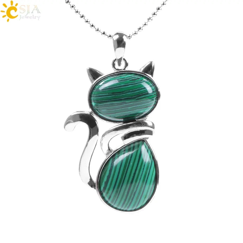 Cat Shape Natural Stone Necklaces With Beads Chain - High Trend Coture