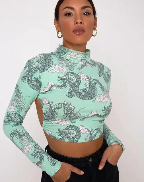 Crop Top Estampado Dragon Chino y Animal Print - High Trend Coture