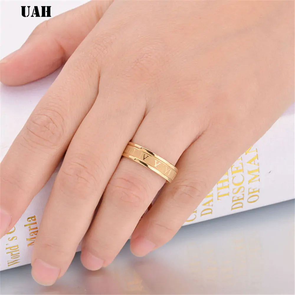 316L Stainless Steel Roman Numerals Band Rings - High Trend Coture