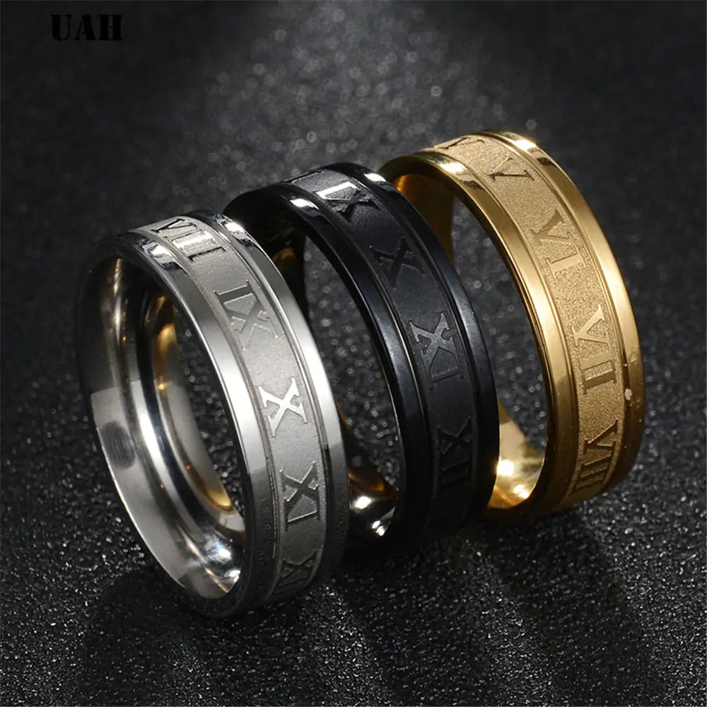 316L Stainless Steel Roman Numerals Band Rings - High Trend Coture