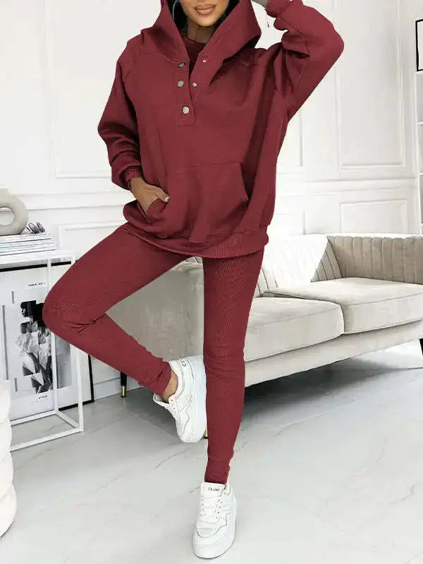 Conjunto de Chándal para Mujer con Sudadera de Capucha y Botones - High Trend Coture