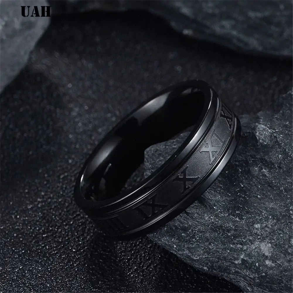 316L Stainless Steel Roman Numerals Band Rings - High Trend Coture