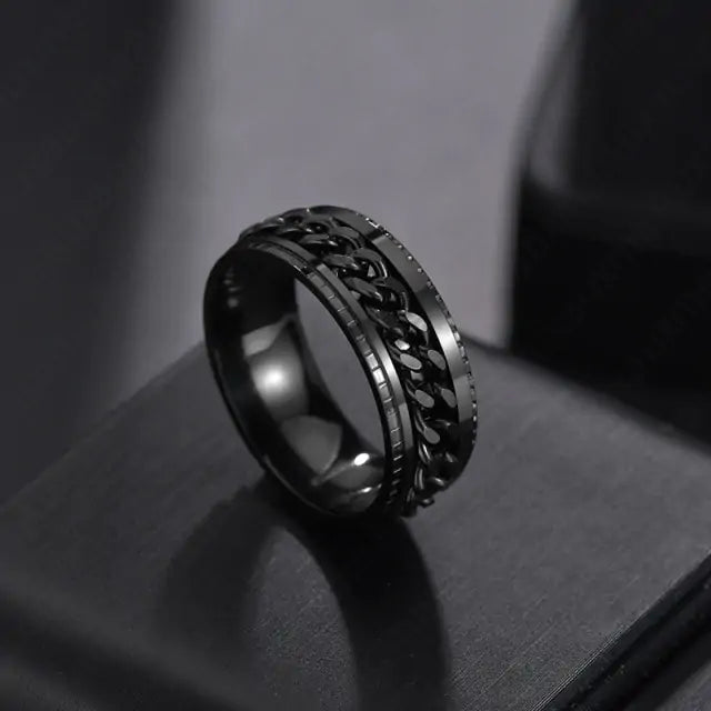 Anillo Giratorio Para Hombre con Detalle Cromado - High Trend Coture