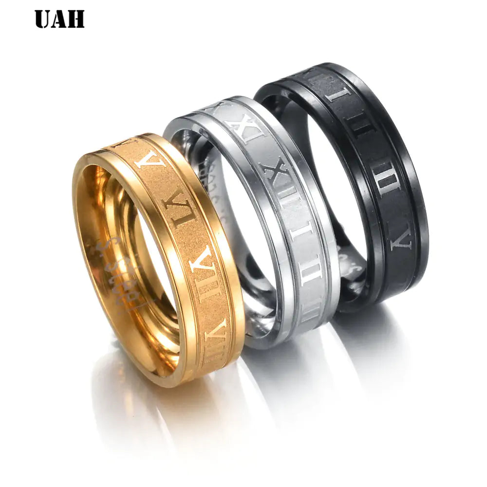 316L Stainless Steel Roman Numerals Band Rings - High Trend Coture