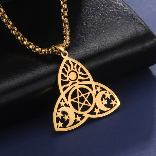 Triquetra Moon Pentagram Necklaces - High Trend Coture