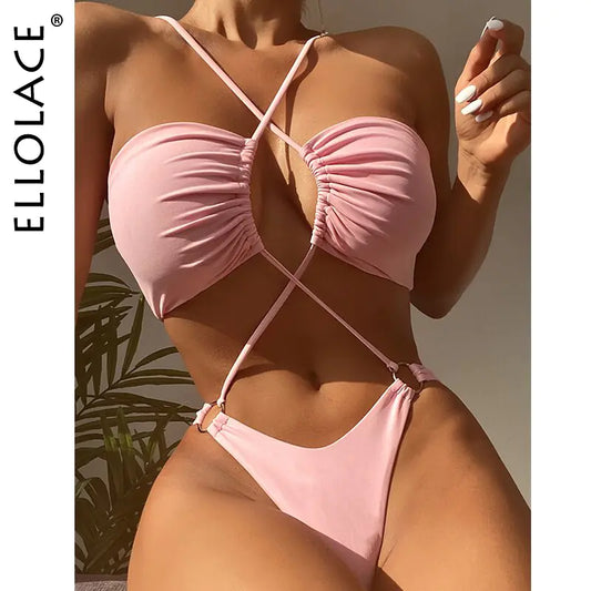 Bikini de Una Pieza con Cuello Halter Cruzado - High Trend Coture