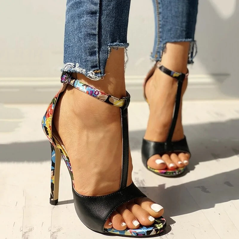 Sandalias de Tacón Alto con Estampado Floral - High Trend Coture