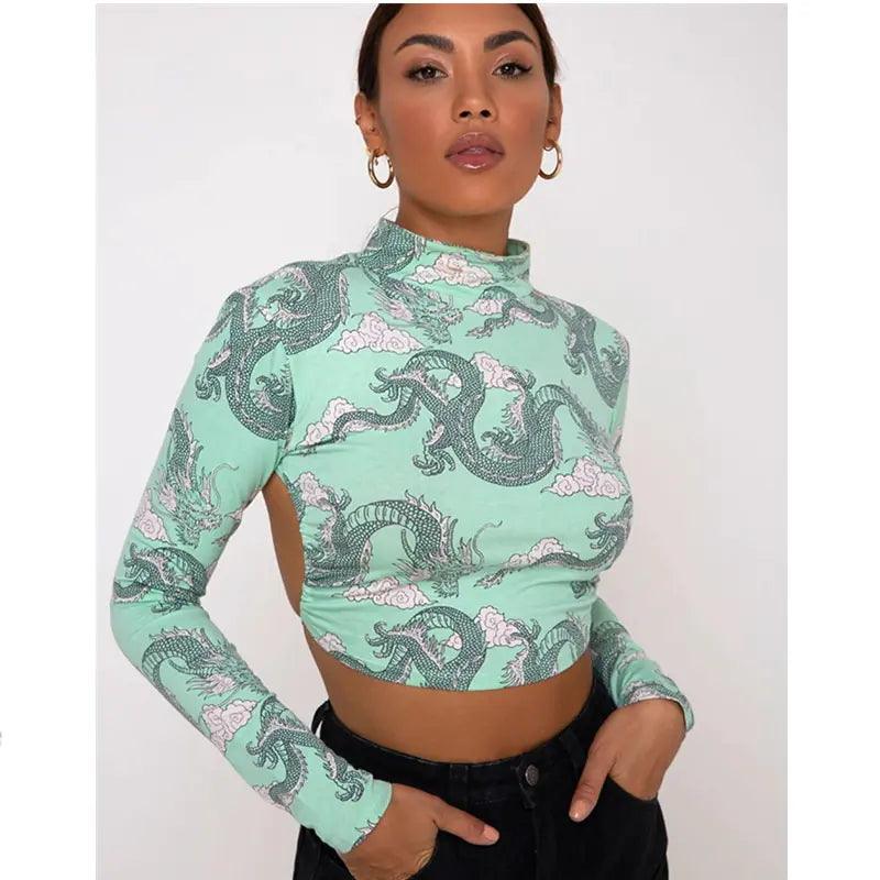 Crop Top Estampado Dragon Chino y Animal Print - High Trend Coture