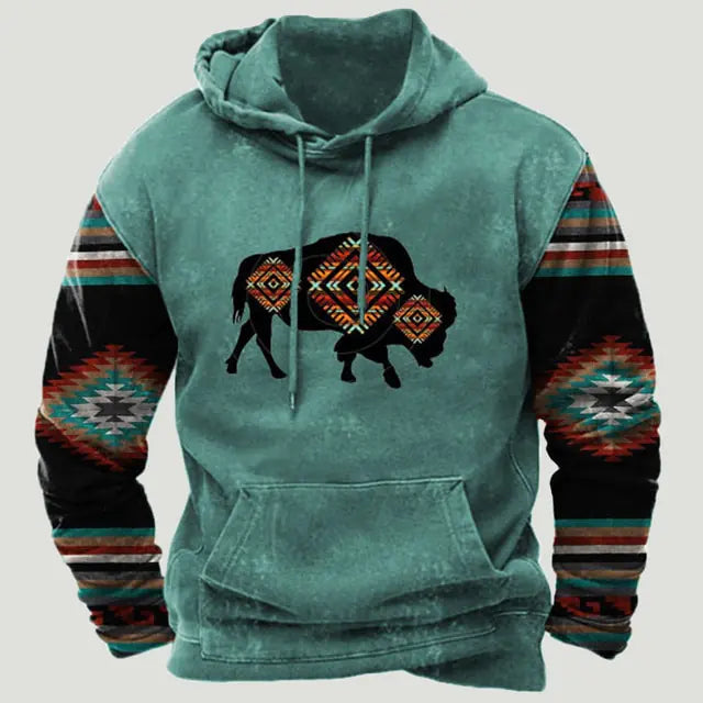 Sudadera con capucha con estampado azteca étnico - High Trend Coture