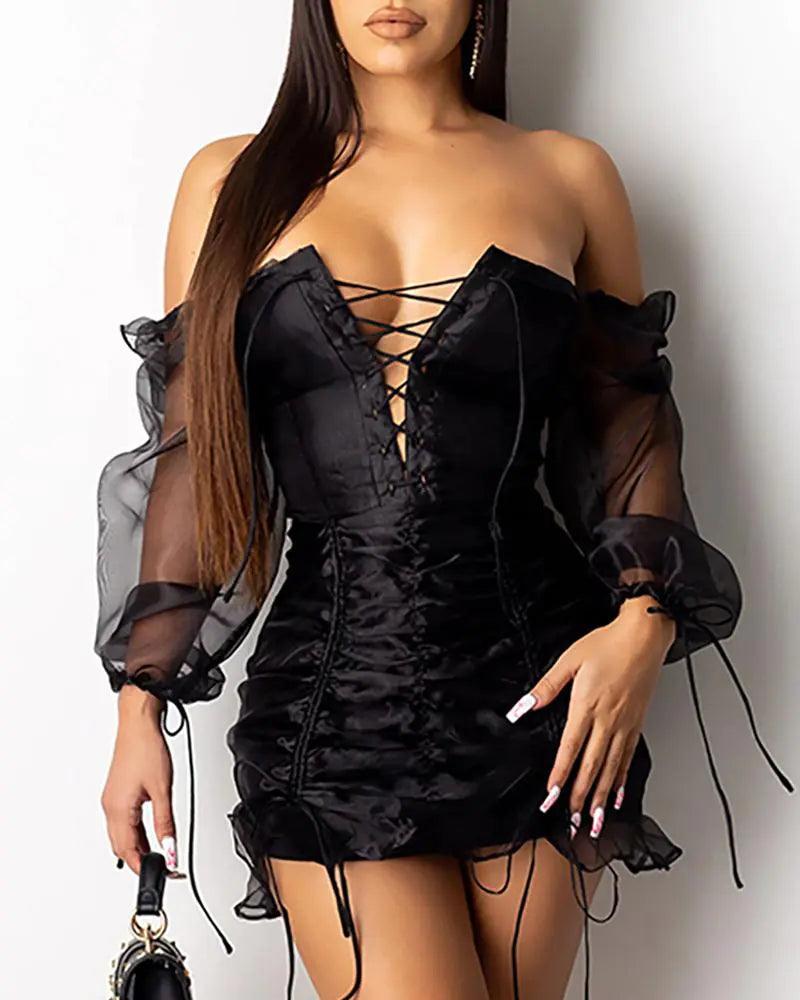 Vestido Ajustado Corset con Transparencia en Mangas - High Trend Coture