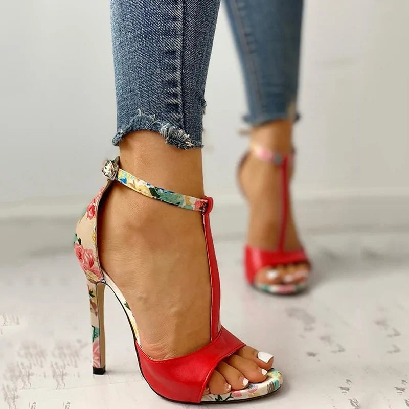 Sandalias de Tacón Alto con Estampado Floral - High Trend Coture