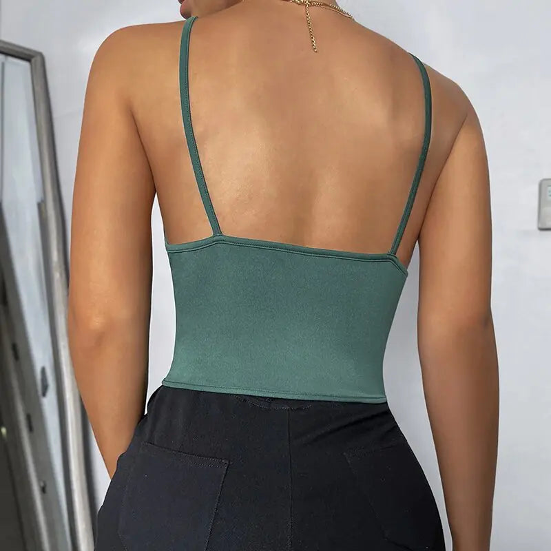 Top Corset en Pico Liso con Tirantes Delgados Push Up - High Trend Coture