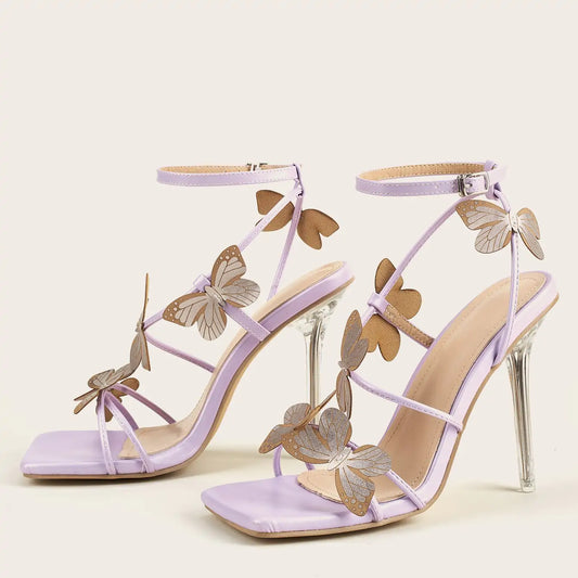 Sandalias de Tacón Alto con Detalles de Mariposas - High Trend Coture