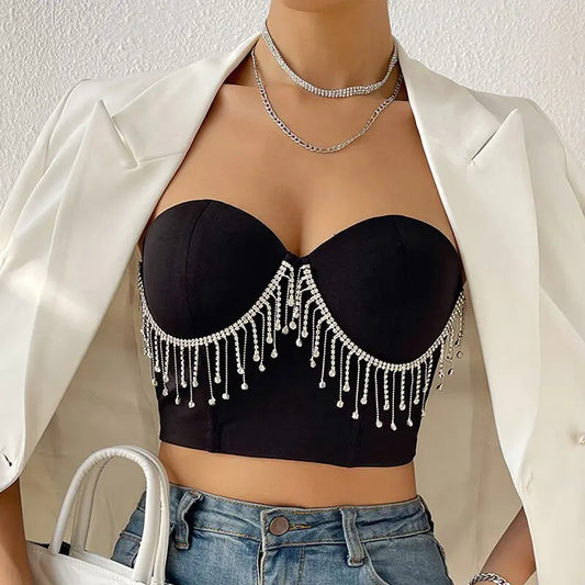 Top Bustier Negro con Pedrería Brillante - High Trend Coture